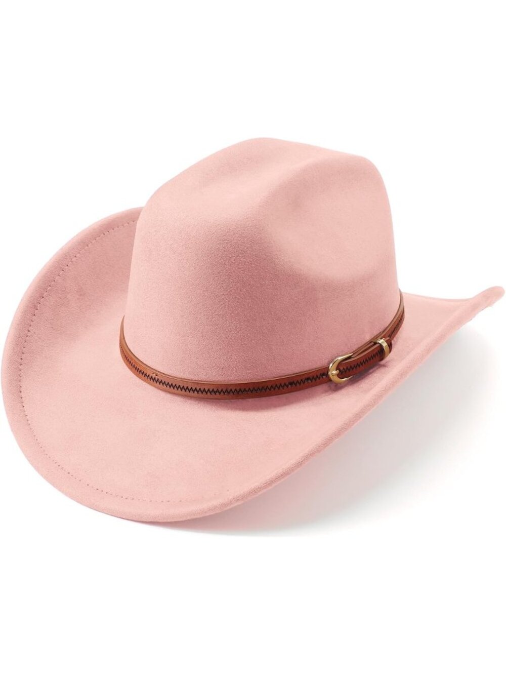 Unisex Pink Pull-On Classic Felt Wide Brim with Belt Buckle Western Cowboy Hat
